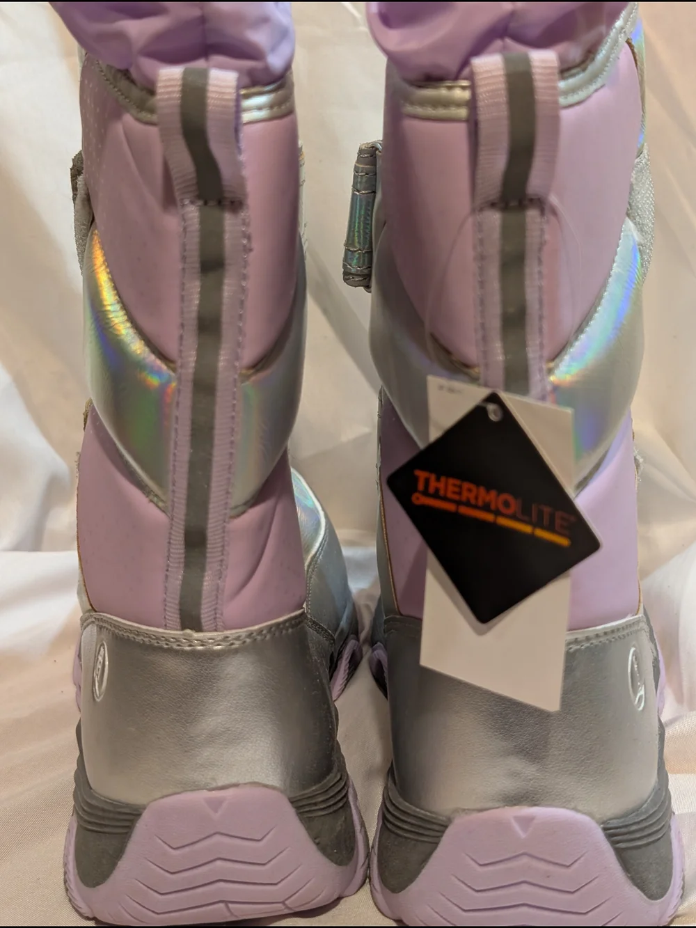Lands' End Kids Iridescent Silver & Lilac Snow Boots